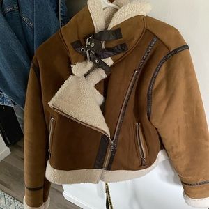 Zara Sherling cropped jacket size large